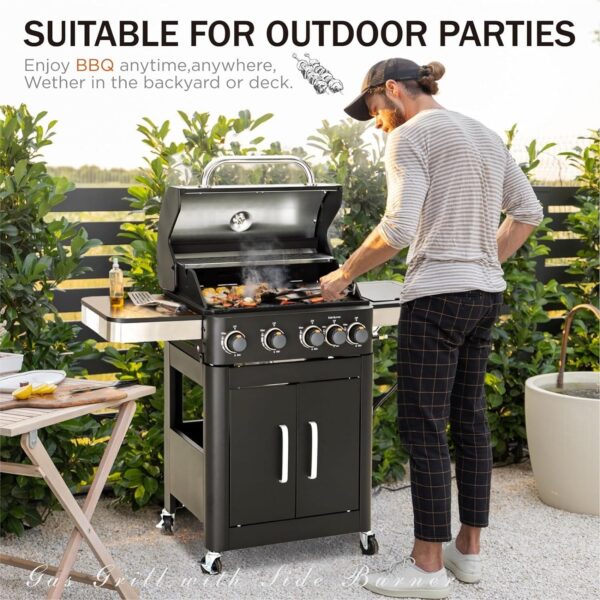 Burner Gas grill with side burner and enameled cast iron grille 42,000BTU outdoor cooking stainless steel propane grill Garden grill