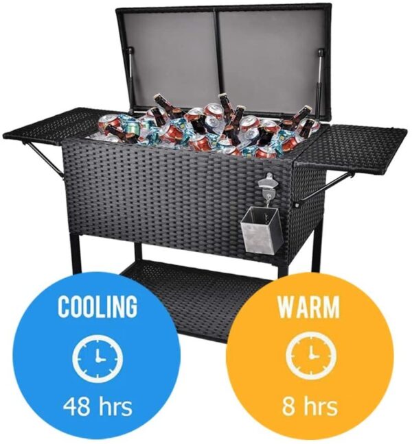 7bb069ffadd047e7a803ad02984d188b 80 Quart Rattan Rolling Cooler Cart, Portable Wicker Cooler Trolley, Backyard Party Drink Beverage Bar