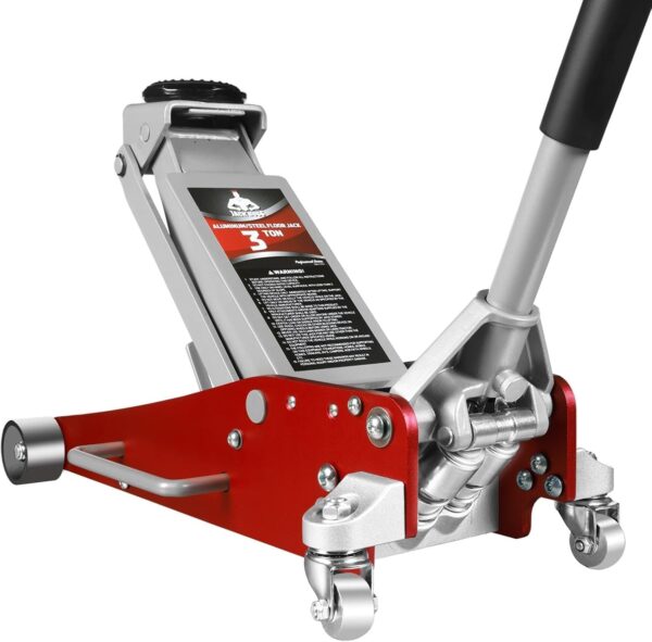 7c1c406e5493444abc44d172602f9477 3 Ton Low Profile, Aluminum and Steel Racing Floor Jack with Dual Pistons Quick Lift Pump for Sport Utility Vehicle, Lifting Range 3-15/16′′ min to 18-5/16′′ max, Red