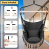 Y- Stop Hammock Chair Hanging Rope Swing, Max 500 Lbs, 2 Cushions Included, Large Macrame Hanging Chair with Pocket for Superior Comfort, with Hardware Kit (Beige)