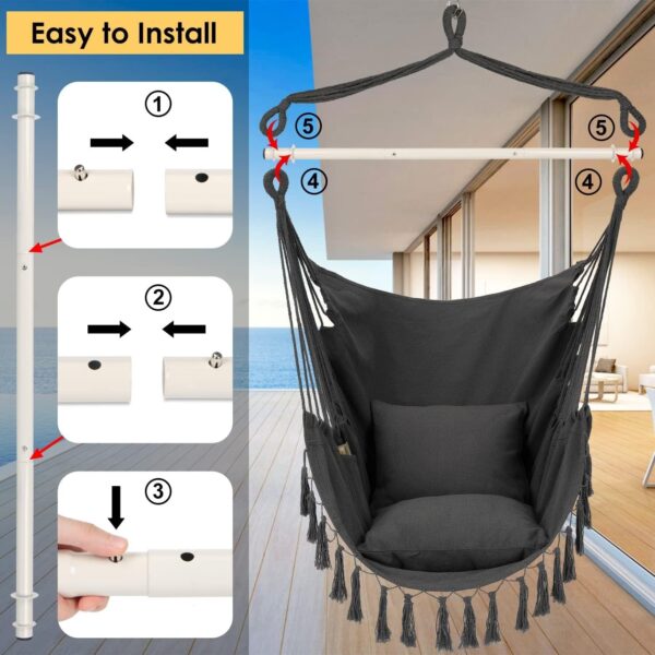 7c2965280d5249c39adf251e82b499dc Y- Stop Hammock Chair Hanging Rope Swing, Max 500 Lbs, 2 Cushions Included, Large Macrame Hanging Chair with Pocket for Superior Comfort, with Hardware Kit (Beige)