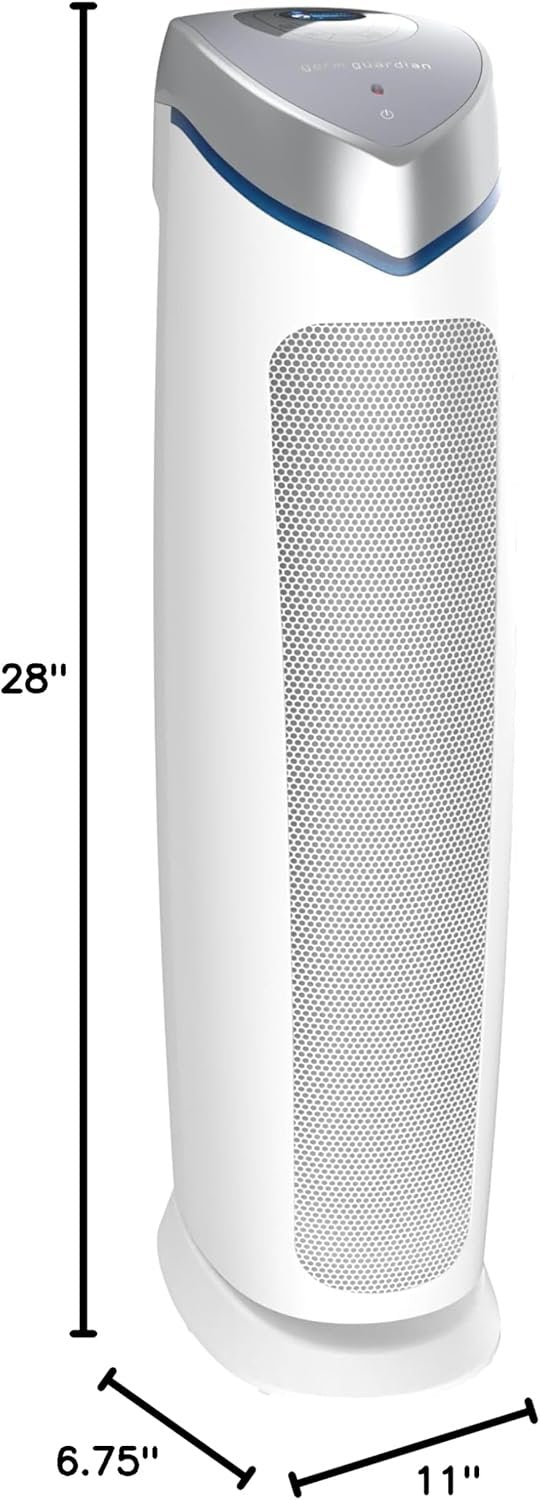 GermGuardian 5-In-1 HEPA Air Purifier for Home, Large Rooms Up To 915 Sq. Ft. with HEPA Pet Air Filter, UV-C Light & Odor Reduction, AC5250PT, 28′′ Tower, Black