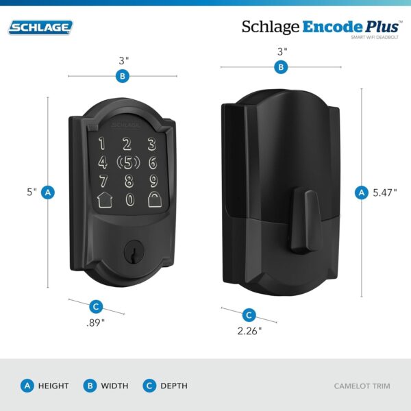 Encode Plus Smart Wi-Fi Lock for Front Door, Keyless Entry Deadbolt, Unlock with Apple Watch, Built-in WiFi and App Control, Easy Install, Alexa & Apple HomeKit Compatible, Matte Black