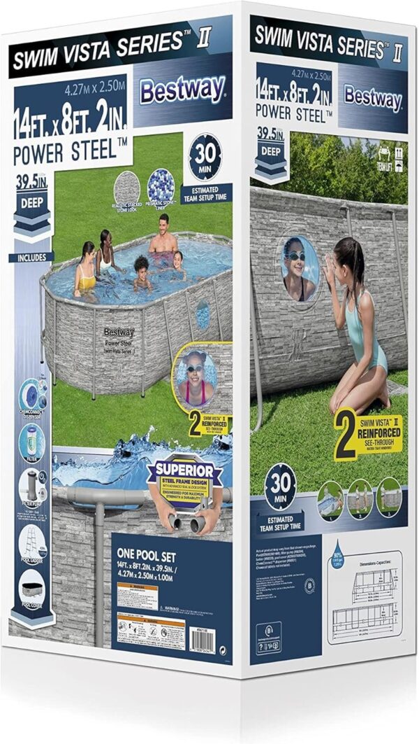 Bestway Oval Above Ground Pool Set (10′ x 6’7′′ x 33′′)| Includes Filter Pump & ChemConnect Dispenser
