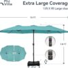 15ft Patio Umbrella Double-Sided Outdoor Market Extra Large Umbrella with Crank, Umbrella Base Included (Dark Red)