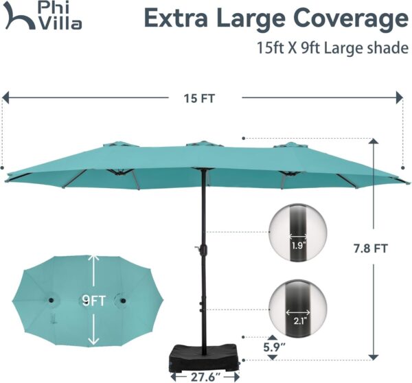 7ca5fd2a675543928c8d7fd10e97ceee 15ft Patio Umbrella Double-Sided Outdoor Market Extra Large Umbrella with Crank, Umbrella Base Included (Dark Red)