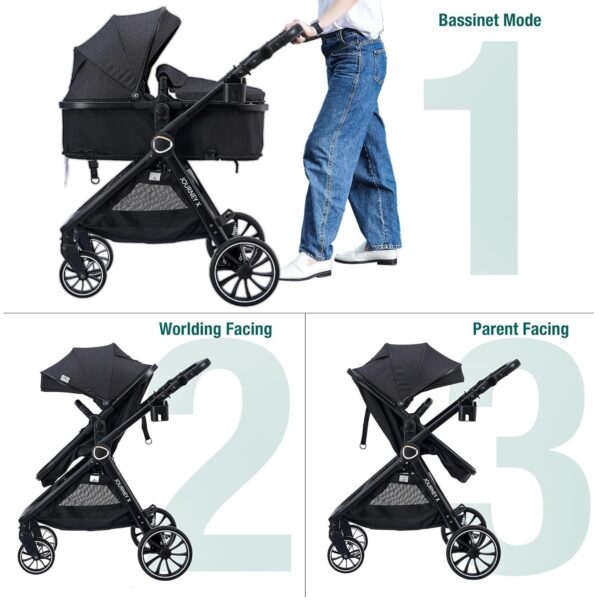 2 in 1 Baby Stroller, Convertible Bassinet Pushchair for Infants and Newborns 0-36 Months