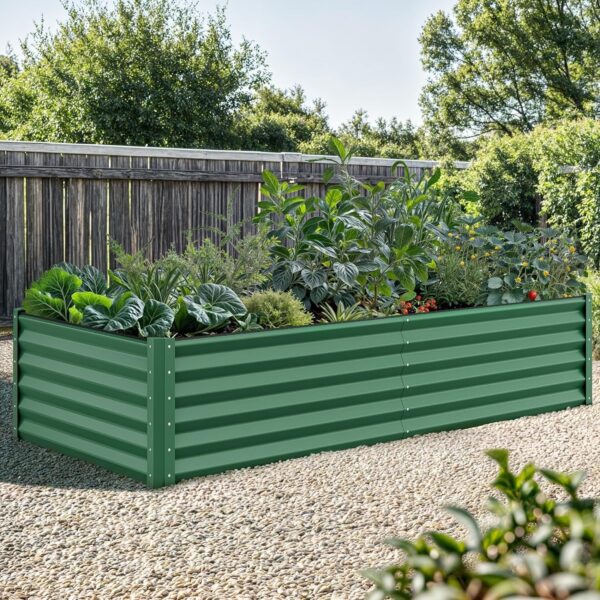 8x4x2ft 2pcs Large Raised Garden Bed Kit, Galvanized Metal Planter Box with Gloves, Ground Nails & Safety Rubber, Outdoor Above Ground Planters for Plants Vegetables Flowers, Green