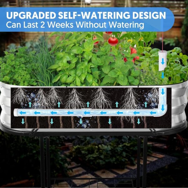 Raised Garden Bed with Legs and Wheels, Self-Watering Planter Box, Wicking Bed, Galvanized Metal Elevated Raised Bed Cart with Drainage Hole and Liner for Indoor Outdoor Gardening