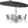 15ft Patio Umbrella with Solar Lights, Large Double Umbrella Outdoor, Rectangle 180”x106” Umbrellas with 156 PCS LED Lights and Crank Handle for Backyard Deck Pool Shade in Black(1.9′′ Pole)