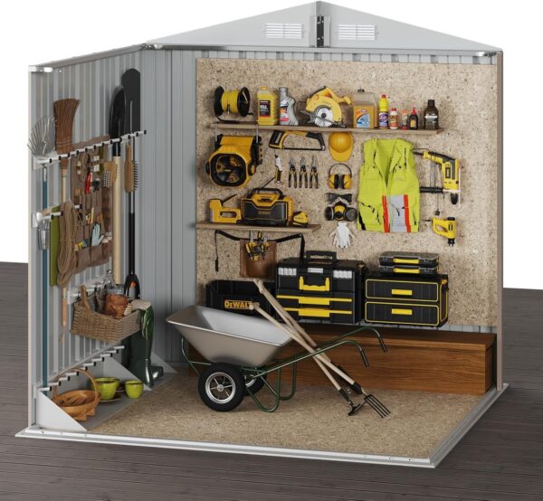 7d1fae2695e44933a8e5a5db61ce791d Aoxun 6.2×4 FT Shed Outdoor Storage Shed Metal Garden Shed with Lockable Doors & Slooping Roof Tool Shed Bike Shed for Backyard, Patio, Poolside (Brown)