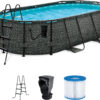 Funsicle 167 by 98 by 39.5 Inches Oasis Designer Oval Frame Outdoor Above Ground Swimming Pool Pool Set with Accessories, Dark Herringbone Gray