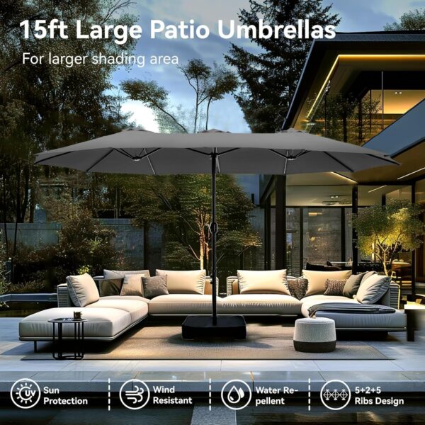 7d7c711d6c8e4f839442d81976c04413 15ft Patio Umbrella Double-Sided Outdoor Market Extra Large Umbrella with Crank, Umbrella Base Included (Dark Red)