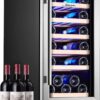 24 inch Wine Cooler, 46 Bottle – Dual Zone Built-in or Freestanding Fridge with Stainless Steel Reversible Glass Door, for Home, Kitchen, or Office.