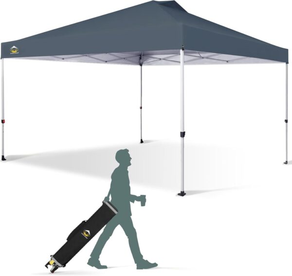 CROWN SHADES 10×10 Pop Up Canopy – Beach Tent with One Push Setup – Easy Outdoor Sun Shade for Events, Parties, Camping – Gazebo with STO-N-Go Cover Bag, Silver Coated Top, White