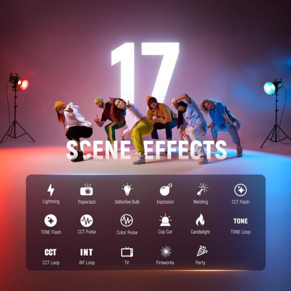 130W RGB LED Video Light APP/2.4G Control 17 Effects, 2500-7500K 19800lux/1m COB Continuous Lighting Output with CRI97/TLCI98 4 Dimming Curves, Spotlight for Studio Shoots, FS150C