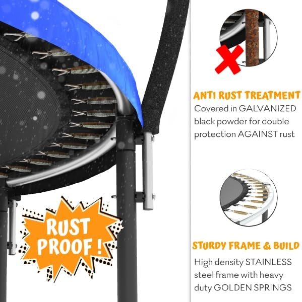 JUMPZYLLA Trampoline 8FT 10FT 12FT 14FT 15FT 16FT Trampoline with Enclosure – Recreational Trampolines with Ladder and AntiRust Coating, ASTM Approval Outdoor Trampoline for Kids