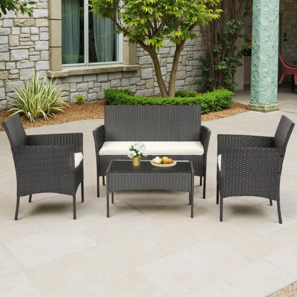 Patio Furniture Set 4 Pieces Outdoor Rattan Chair Wicker Sofa Garden Conversation Bistro Sets for Yard (Brown)