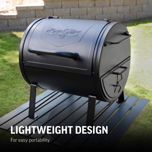 Griller Portable Charcoal Grill and Side Fire Box 17-in W Black Barrel Charcoal Grill