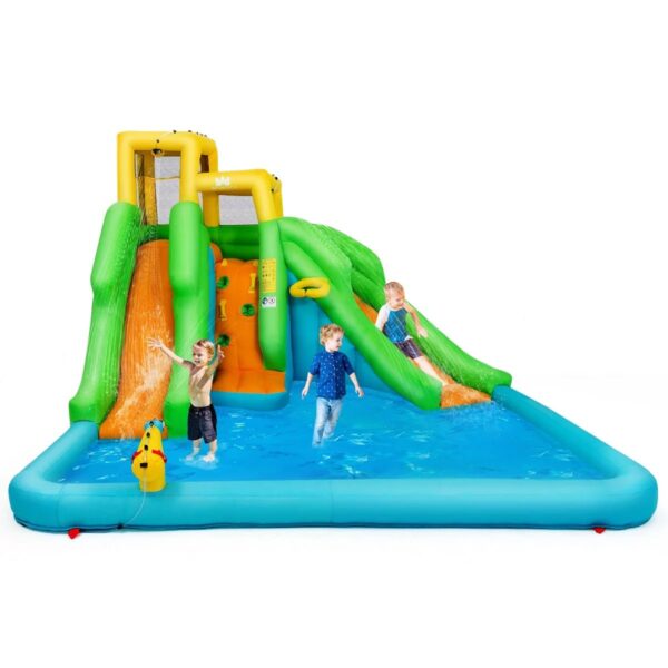 7f1f9900617f462396c8ce804f5a954c Inflatable Water Park Bounce House w/Climbing Wall Two Slides and Splash Pool