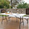 6FT Folding Table HDPE Foldable Table Banquet Surface Fold-in-Half Desk Utility for Working Meeting Parties, Picnic, Camping, Weddings, Catering, Garden Dining-White