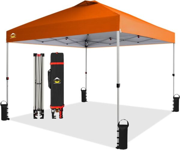 CROWN SHADES 10×10 Pop Up Canopy – Beach Tent with One Push Setup – Easy Outdoor Sun Shade for Events, Parties, Camping – Gazebo with STO-N-Go Cover Bag, Silver Coated Top, White