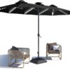 15ft Patio Umbrella with Solar Lights, Large Double Umbrella Outdoor, Rectangle 180”x106” Umbrellas with 156 PCS LED Lights and Crank Handle for Backyard Deck Pool Shade in Black(1.9′′ Pole)