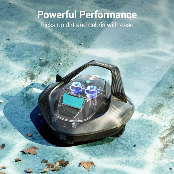 Cordless Robotic Pool Cleaner, Pool Vacuum Lasts 90 Mins, LED Indicator, Self-Parking, Ideal for Above/In-Ground Flat Pools up to 40 Feet – Gray
