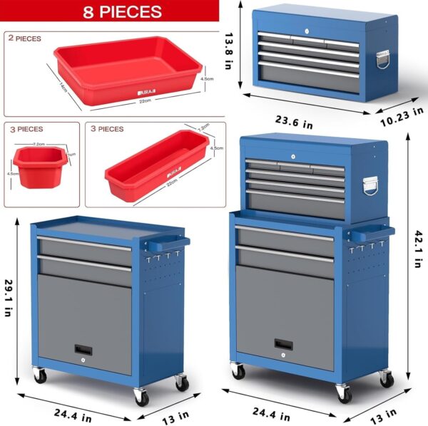 80b0a96aa36941bca0b0d1a905333fea Tool Chest 8-Drawer | 42” Large Rolling Tool Chest with Wheels | Detachable Top Metal Tool Box | Garage Storage Cabinet for Repair Room,Warehouse | Rolling Tool Box with Hooks,Liners,Tray Divider