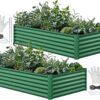 8x4x2ft 2pcs Large Raised Garden Bed Kit, Galvanized Metal Planter Box with Gloves, Ground Nails & Safety Rubber, Outdoor Above Ground Planters for Plants Vegetables Flowers, Green