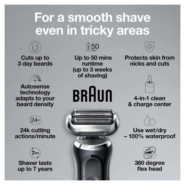 Braun Series 7 7085cc Flex Rechargeable Wet Dry Men s Electric Shaver with Clean Charge Station, Stubble Beard Trimmer
