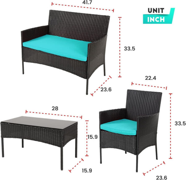 Patio Furniture Set 4 Pieces Outdoor Rattan Chair Wicker Sofa Garden Conversation Bistro Sets for Yard (Brown)