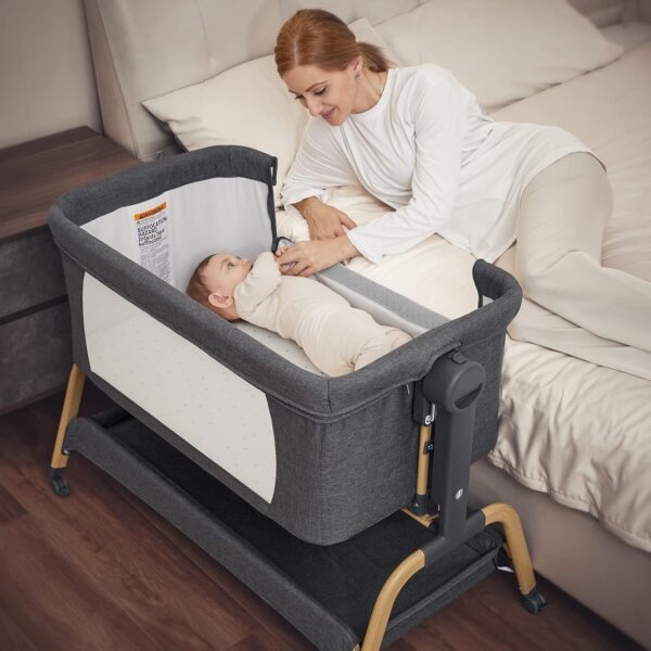 8122a70c58264f94a4cee31af9a6c8f3 Rocking Bassinet Bedside Sleeper, Adjustable Height, Portable with Wheels, Includes Comfy Mattress, for Newborns