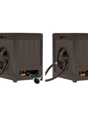 125′ Aquawinder Auto Rewind Water Powered Yard Hose Reel, Java (2 Pack)