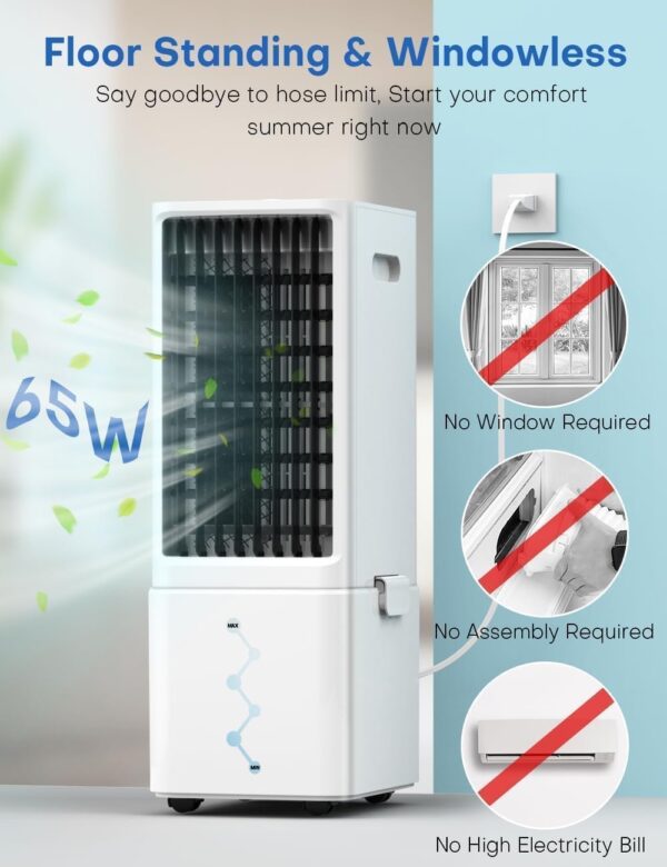 Portable Air Conditioners w/Remote, 4 Modes & 3 Speeds, Waterless Alert System & 2.4-Gal Tank for 20H Cooling, 12H Timer for Auto Off, 3-IN-1 Evaporative Air Cooler for Room Bedroom Home