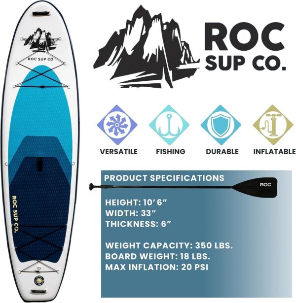 Roc Inflatable Stand Up Paddle Boards 10 ft 6 in with Premium SUP Paddle Board Accessories, Wide Stable Design, Non-Slip Comfort Deck for Youth & Adults