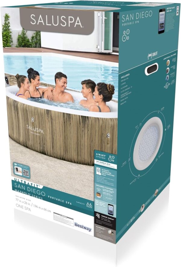 Bestway SaluSpa Miami EnergySense AirJet Inflatable Hot Tub Spa (71′′ x 26′′) | Portable Hot Tub with 2 Covers (1 Energy-Efficient Thermal Cover and 1 Standard Cover) | Fits Up to 2-4 Persons | Black