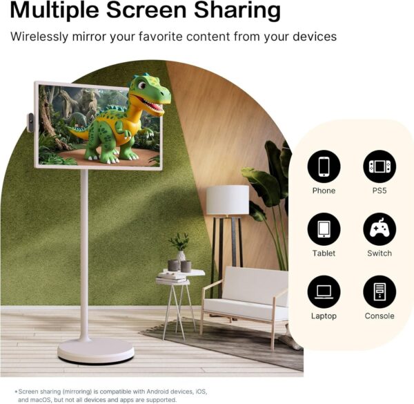 81d18e1f798e48d29c4d30b04519fb80 32-Inch Portable TV, 1080P FHD Rolling TV on Wheels with Rotatable Touch Screen, Android 13 OS, 8G RAM+128G Storage, Built-in Battery, Full Swivel Rotation, Voice Remote