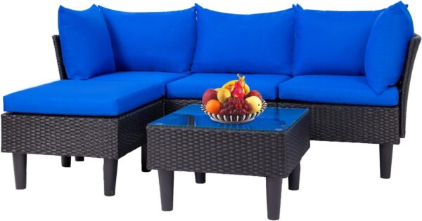 Patio Furniture Set 4 Pieces Outdoor Rattan Chair Wicker Sofa Garden Conversation Bistro Sets for Yard (Brown)