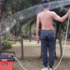 Portable Outdoor Shower System, 6.6-Gallon, High Pressure, Battery Powered, 12000mAh, with Pump & Garden Hose Nozzles, Ideal for Camping