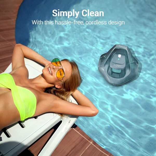 Cordless Robotic Pool Cleaner, Pool Vacuum Lasts 90 Mins, LED Indicator, Self-Parking, Ideal for Above/In-Ground Flat Pools up to 40 Feet – Gray