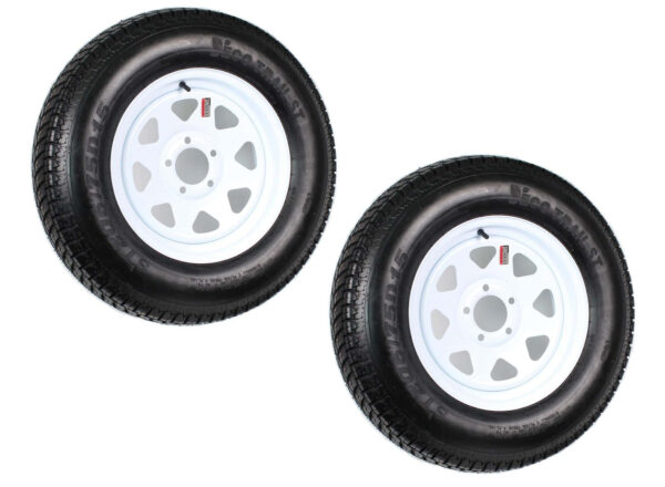 82530bb55a21482d8b055000f2f35c84 2-Pack Trailer Tire On Rim ST205/75D15 205/75 D 15 in. LRC 5 Hole White Spoke