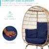 Ivory Wicker Egg Chair, Oversized Indoor Lounger, 440lb Capacity, Bohemian Style, Steel Frame, Cushions Included
