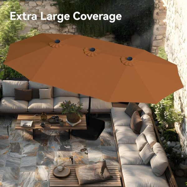 82647ad1dcae4149a3a1bee338cfbba6 15ft Patio Umbrella Double-Sided Outdoor Market Extra Large Umbrella with Crank, Umbrella Base Included (Dark Red)