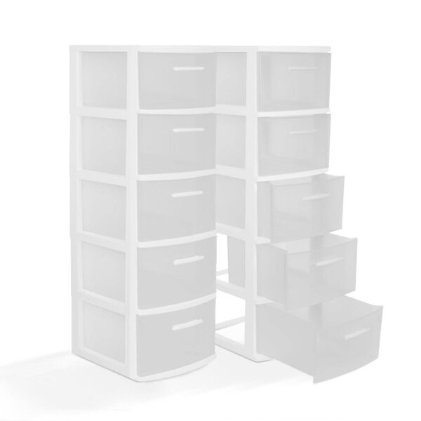 5-Drawer Plastic Storage Unit with Clear Drawers in White (2 Pack)
