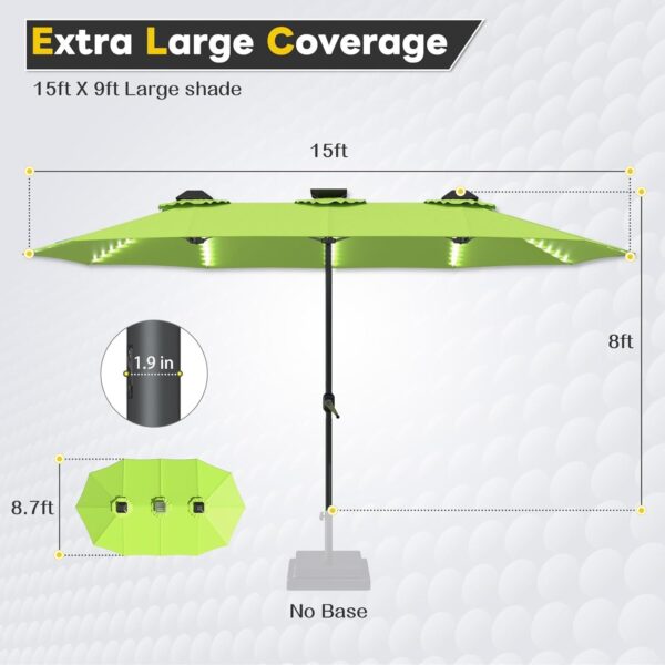 82d01d35779243b0af7dbf194bd69118 15ft Patio Umbrella with Solar Lights, Large Double Umbrella Outdoor, Rectangle 180”x106” Umbrellas with 156 PCS LED Lights and Crank Handle for Backyard Deck Pool Shade in Black(1.9′′ Pole)