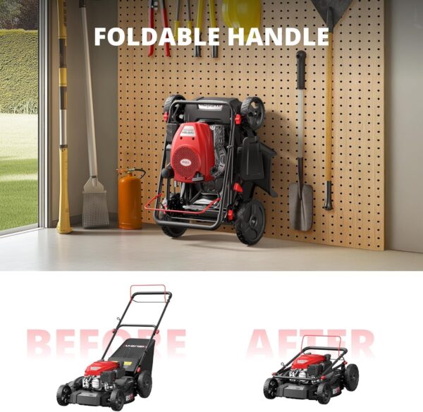 830e57af1f6041cab0080bb33f155ce6 21′′ Steel Deck Gas Lawn Mower, Heavy-Duty 3-in-1 Push Mower, 144cc 4-Stroke Engine, 6-Position Height Adjustment, Large 1.4 Bushel Grass Catcher, Durable & Efficient for Yard & Garden