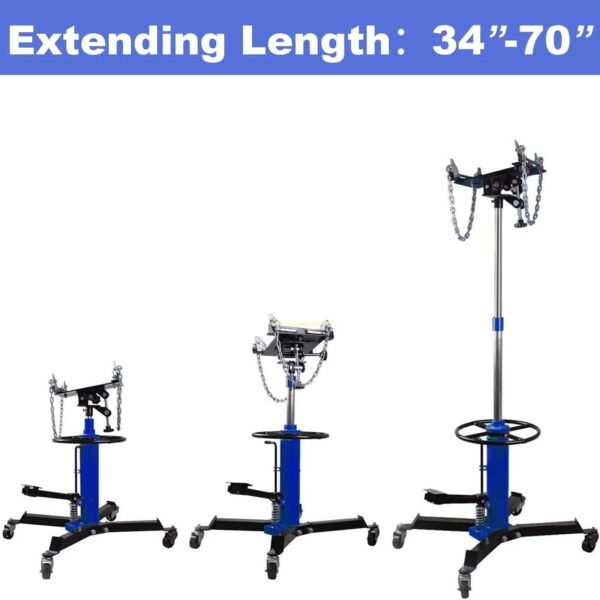 833c11ea5f6b410eacde61632415d9f8 1660 Pounds Hydraulic Car Transmission Jack Vertical Lift with 360° Swivel Wheel Pedal ,Blue,33′′-70′′(0.75Ton)