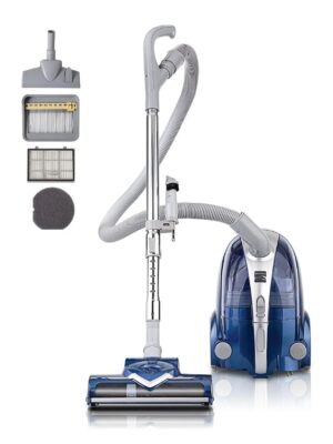 Pet-Friendly Lightweight HEPA Canister Vacuum with Variable Modes, Retractable Cord, and Pet Brush – Blue