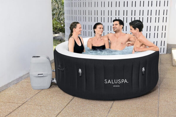 Bestway SaluSpa Miami EnergySense AirJet Inflatable Hot Tub Spa (71′′ x 26′′) | Portable Hot Tub with 2 Covers (1 Energy-Efficient Thermal Cover and 1 Standard Cover) | Fits Up to 2-4 Persons | Black